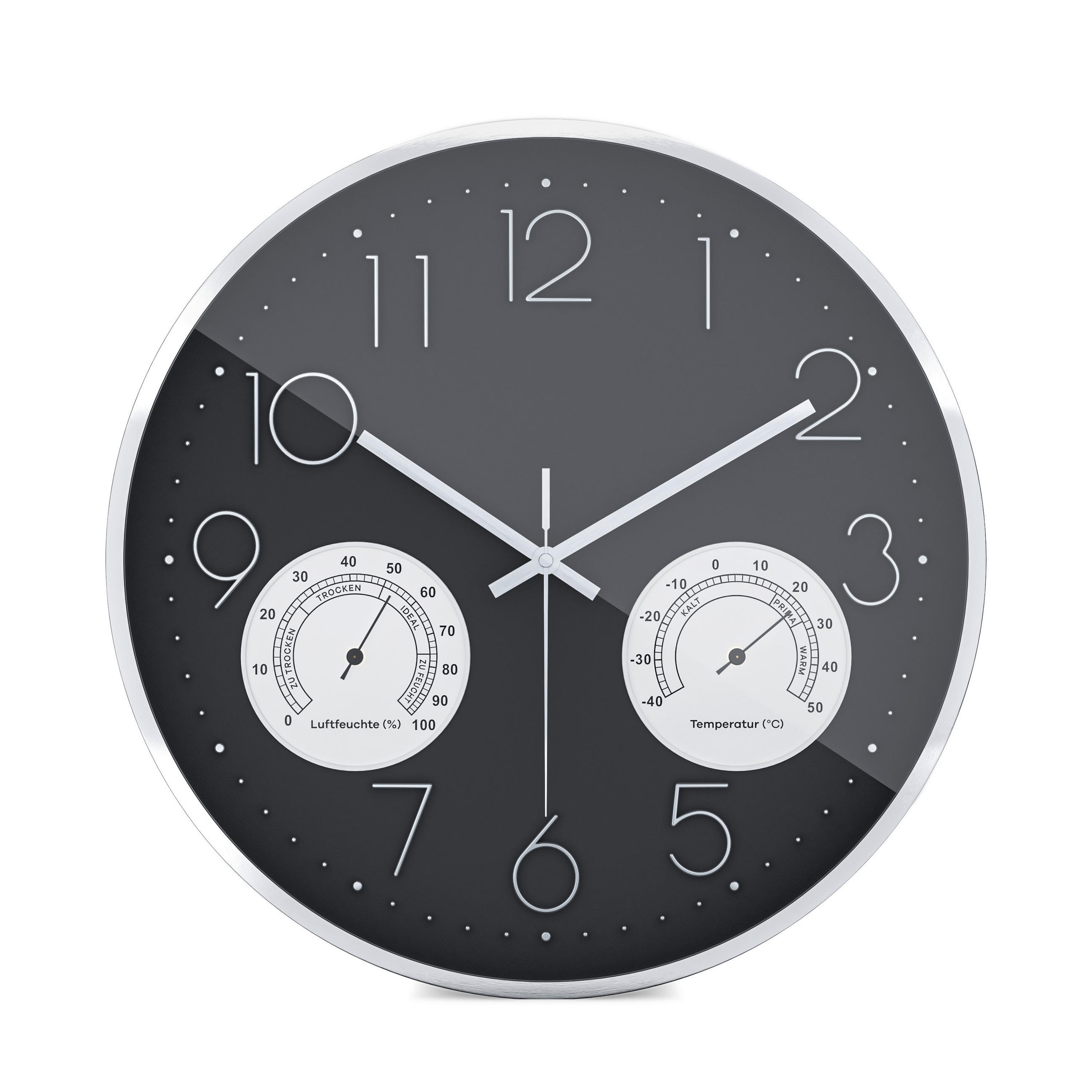 WANDUHR Schwarz, Silberfarben  - Silberfarben/Schwarz, Basics, Metall (35cm)