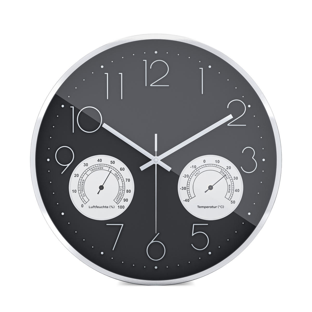 WANDUHR Schwarz, Silberfarben  - Silberfarben/Schwarz, Basics, Metall (35cm)