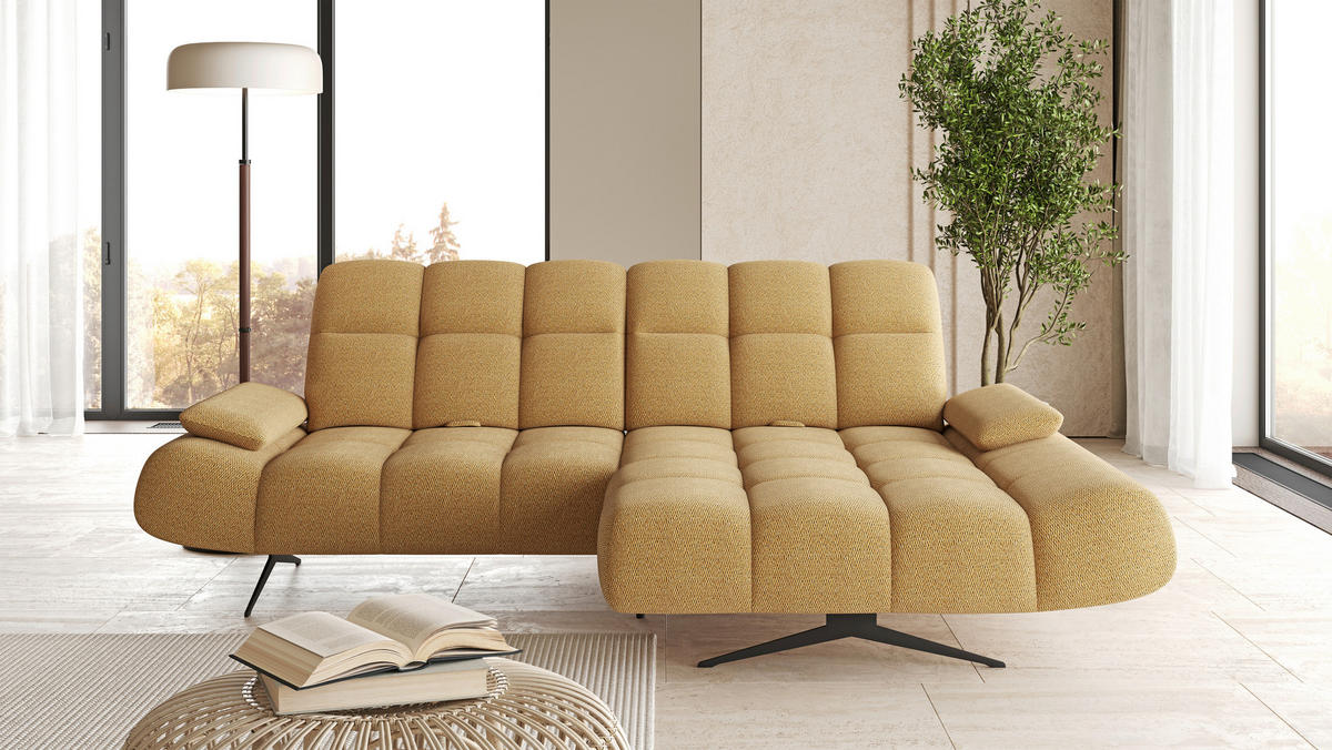 ECKSOFA Honig, Senfgelb Webstoff Armteilverstellung  - Senfgelb/Schwarz, Design, Textil/Metall (286/172cm) - Welnova