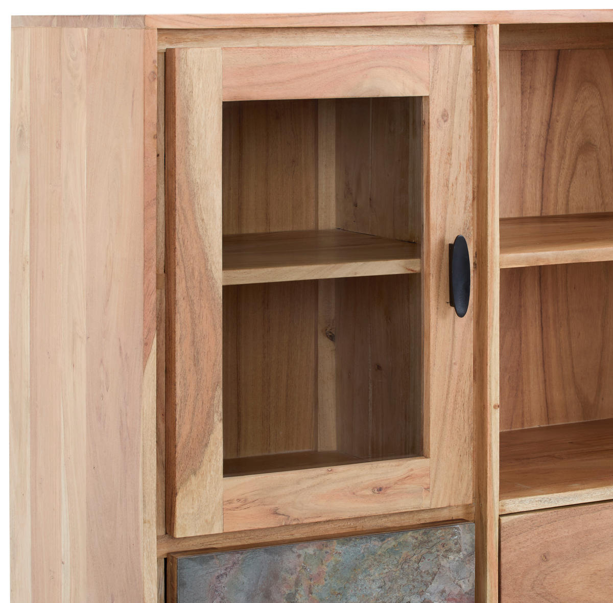 Tallinn Highboard Bissau  in 140/135/40 cm  - Goldfarben/Naturfarben, Natur, Glas/Holz (140/135/40cm) - Livetastic