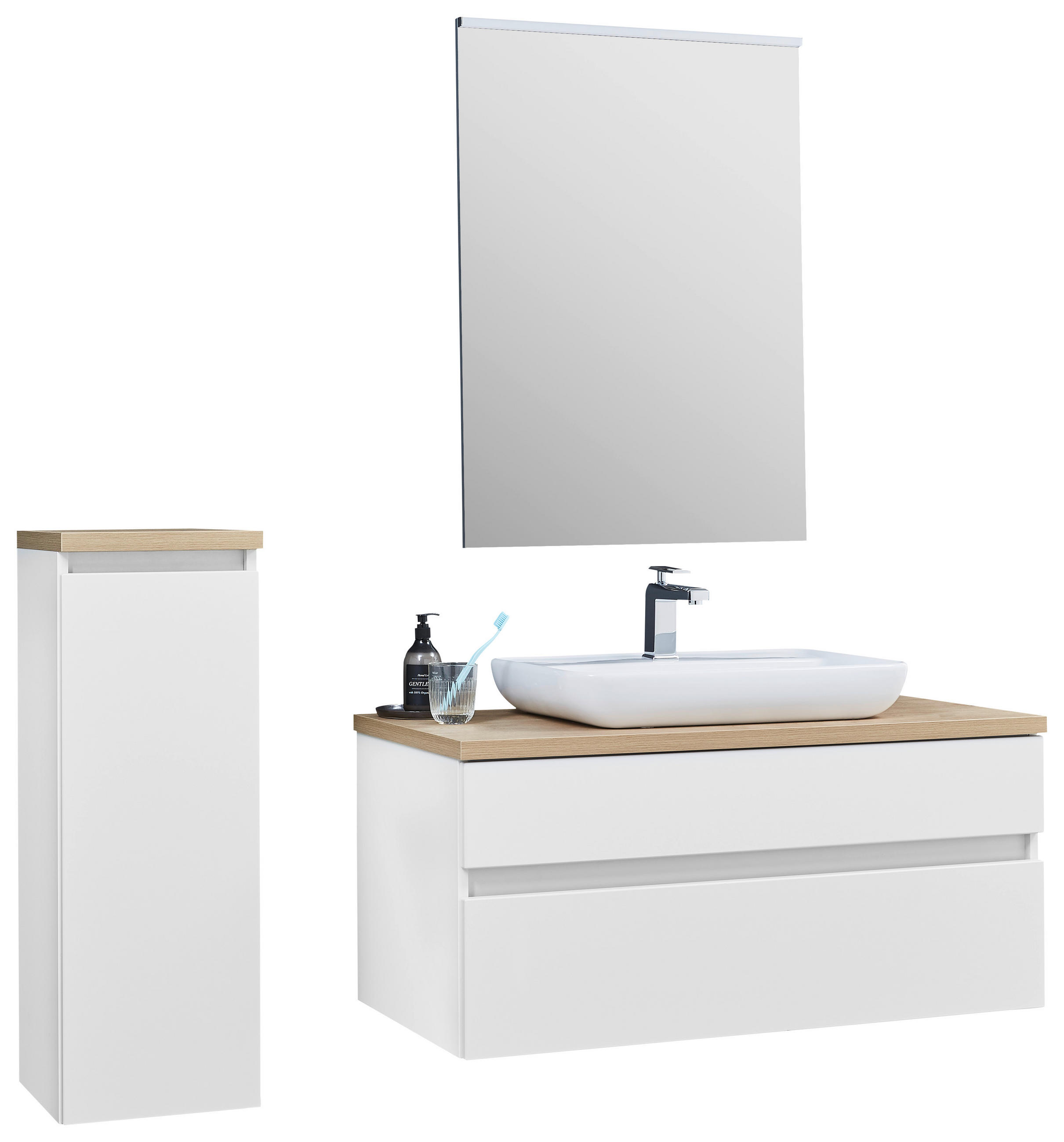 SEITENSCHRANK 30/85,8/30 cm  - Weiss/Eichefarben, Design, Glas/Holzwerkstoff (30/85,8/30cm) - Novel