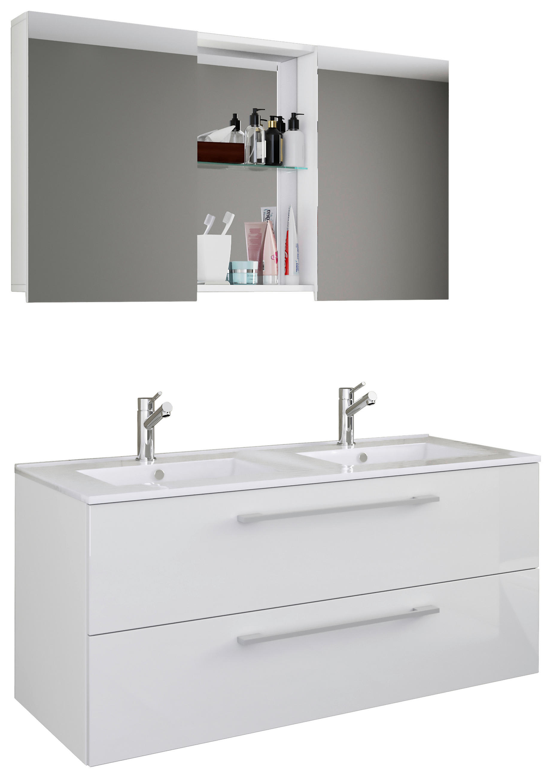 BADEZIMMER 3-teilig in 112 cm - Alufarben/Weiß, MODERN, Keramik/Holzwerkstoff (112cm) - MID.YOU
