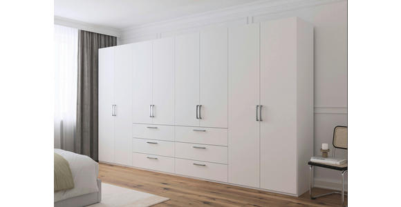 DREHTÜRENSCHRANK 400/223/61 cm,  in Weiß, 8-türig  - Edelstahlfarben/Weiß, Basics, Holzwerkstoff/Metall (400/223/61cm) - Novel