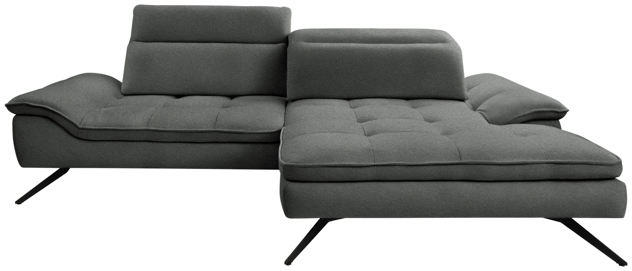 ECKSOFA in Chenille Anthrazit  - Anthrazit/Schwarz, Design, Textil/Metall (288/179-202cm) - Stylife