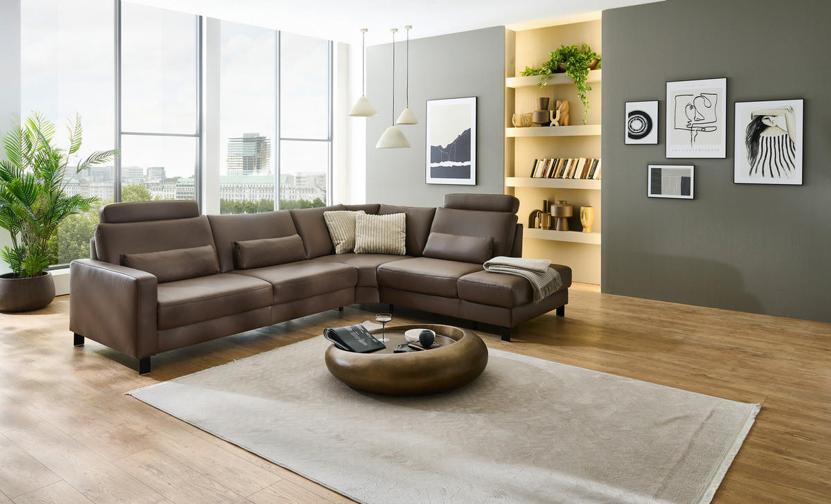 ECKSOFA Echtleder Braun  - Schwarz/Braun, Konventionell, Leder/Metall (306/243cm) - Dieter Knoll
