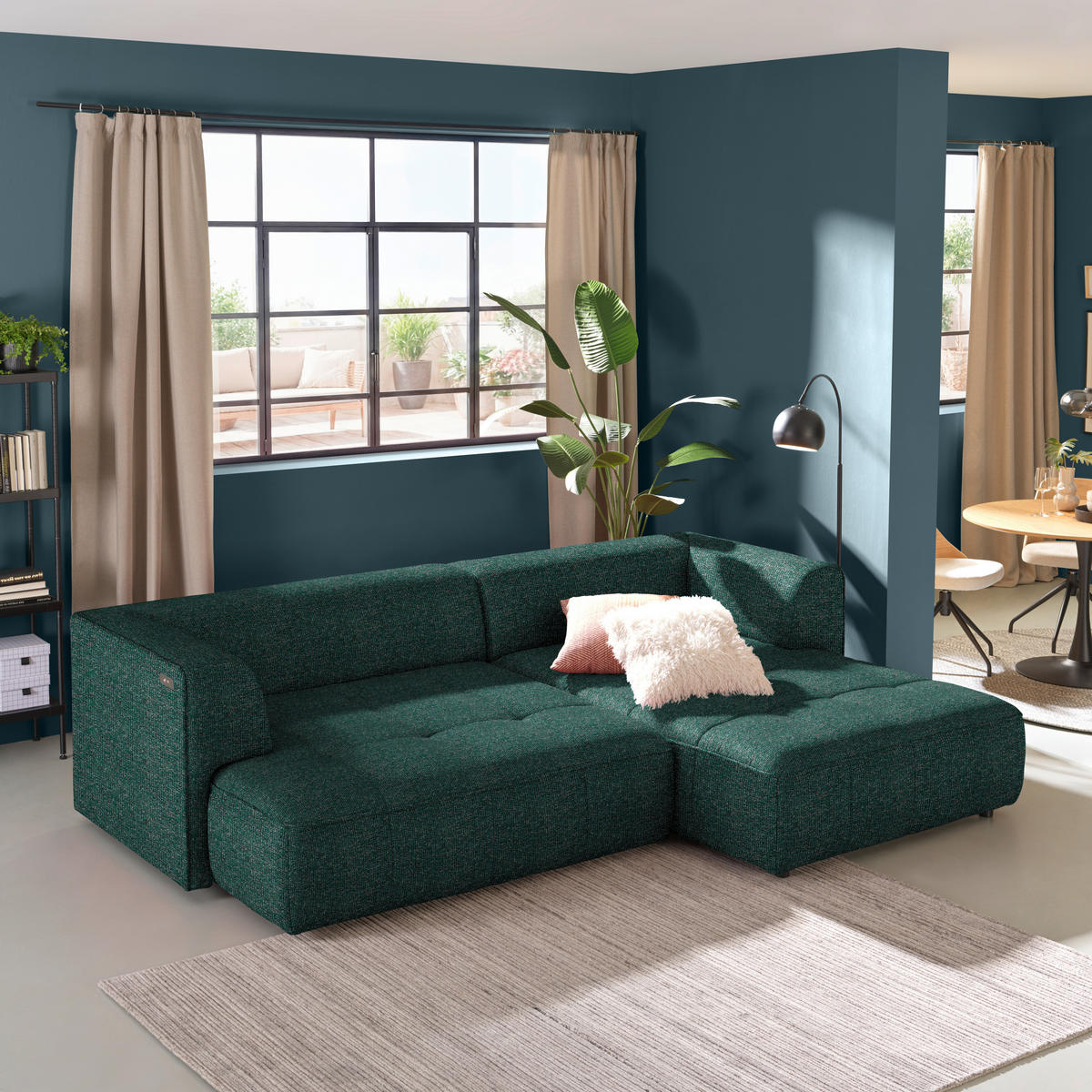 ECKSOFA Webstoff Grün  - Schwarz/Grün, Design, Kunststoff/Textil (288/188cm) - Welnova