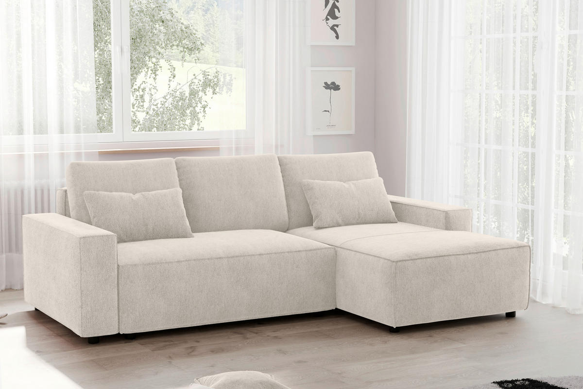 ECKSCHLAFSOFA in Chenille Beige  - Beige/Schwarz, Modern, Kunststoff/Textil (247/154cm) - Livetastic