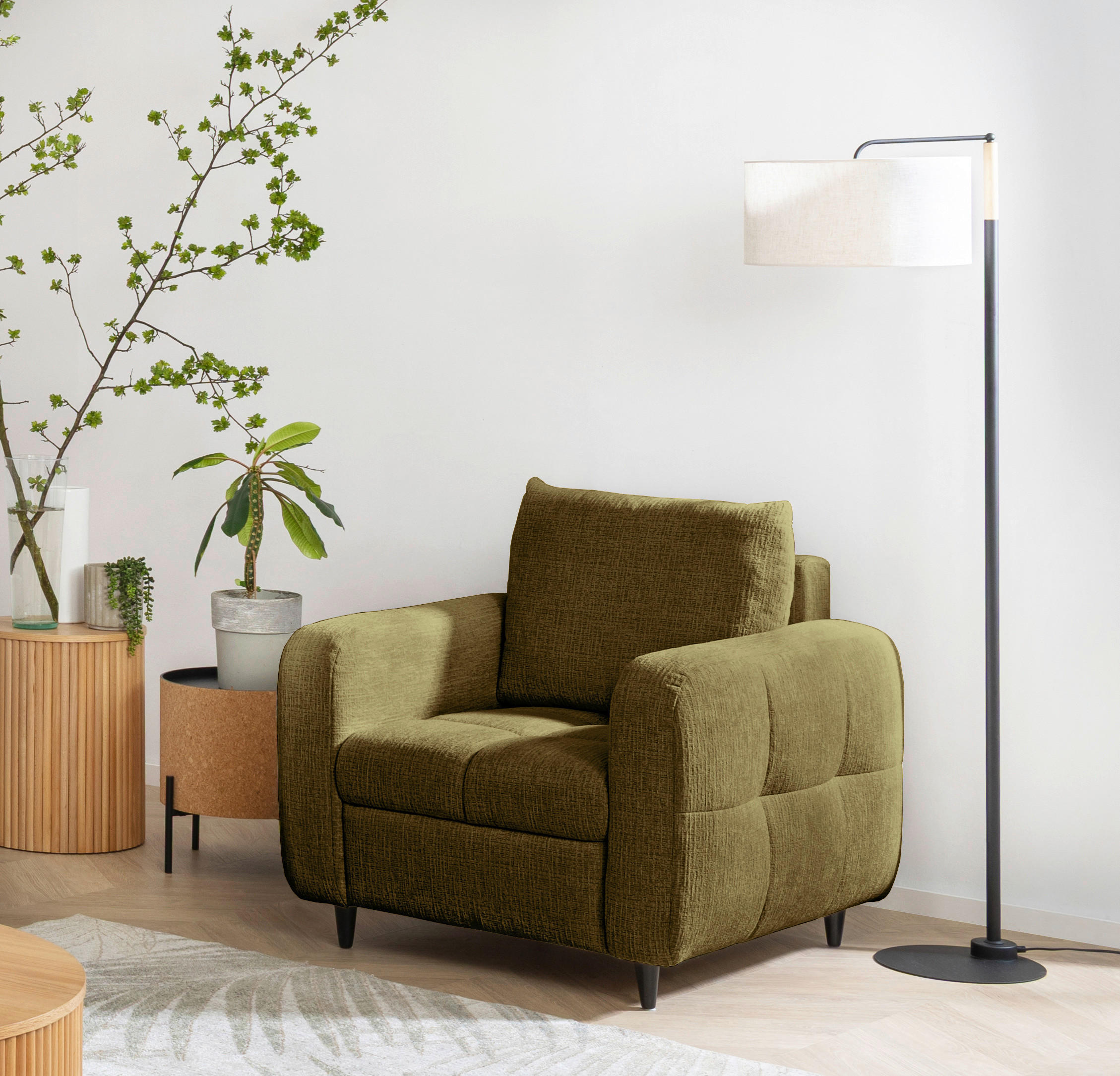 COCKTAILSESSEL Flachgewebe Olivgrün    - Schwarz/Olivgrün, Design, Holz/Textil (90/88/91cm) - Lomoco