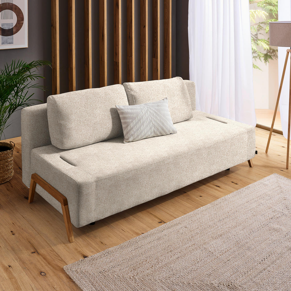 SCHLAFSOFA in Holz, Textil Beige  - Beige/Naturfarben, Design, Holz/Textil (211/88/102cm) - Niels Andersson