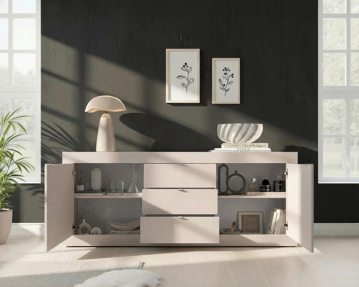 SIDEBOARD  in 210/86/43 cm  - Kaschmir/Schwarz, Design, Holzwerkstoff/Kunststoff (210/86/43cm) - MID.YOU