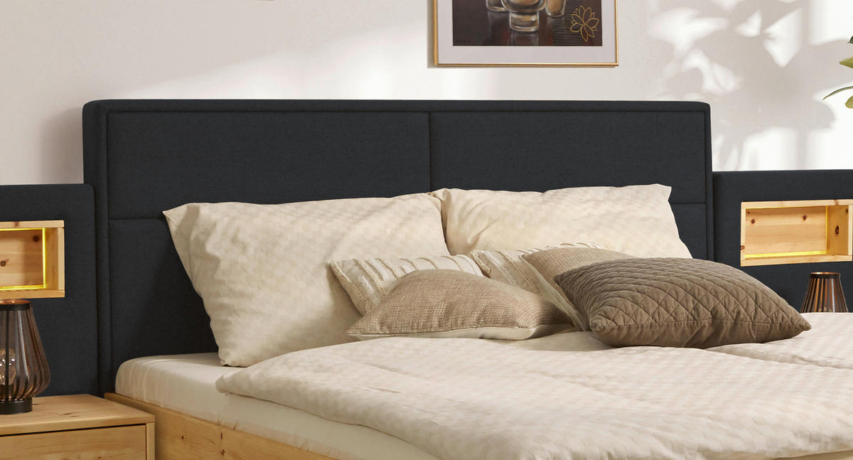 BETT 200/200 cm  Zirbelkieferfarben, Dunkelgrau   - Dunkelgrau/Zirbelkieferfarben, Natur, Holz/Textil (200/200cm) - Valnatura