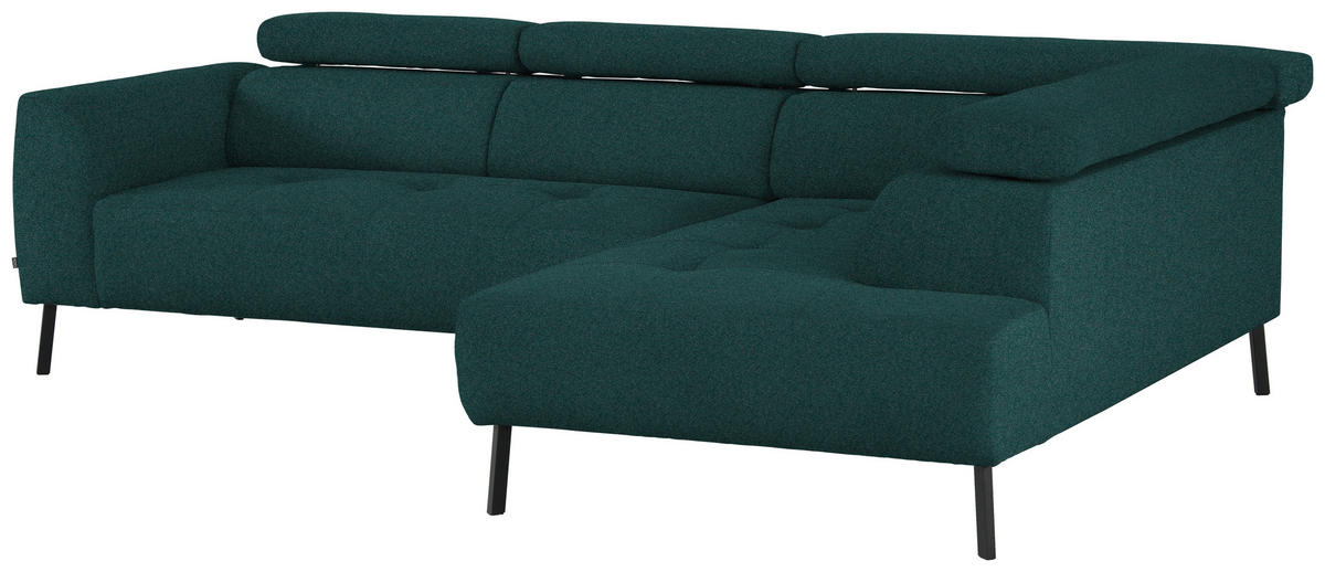 ECKSOFA in Struktur Petrol  280/205 cm  - Petrol/Schwarz, Design, Textil/Metall (280/205cm) - Xora