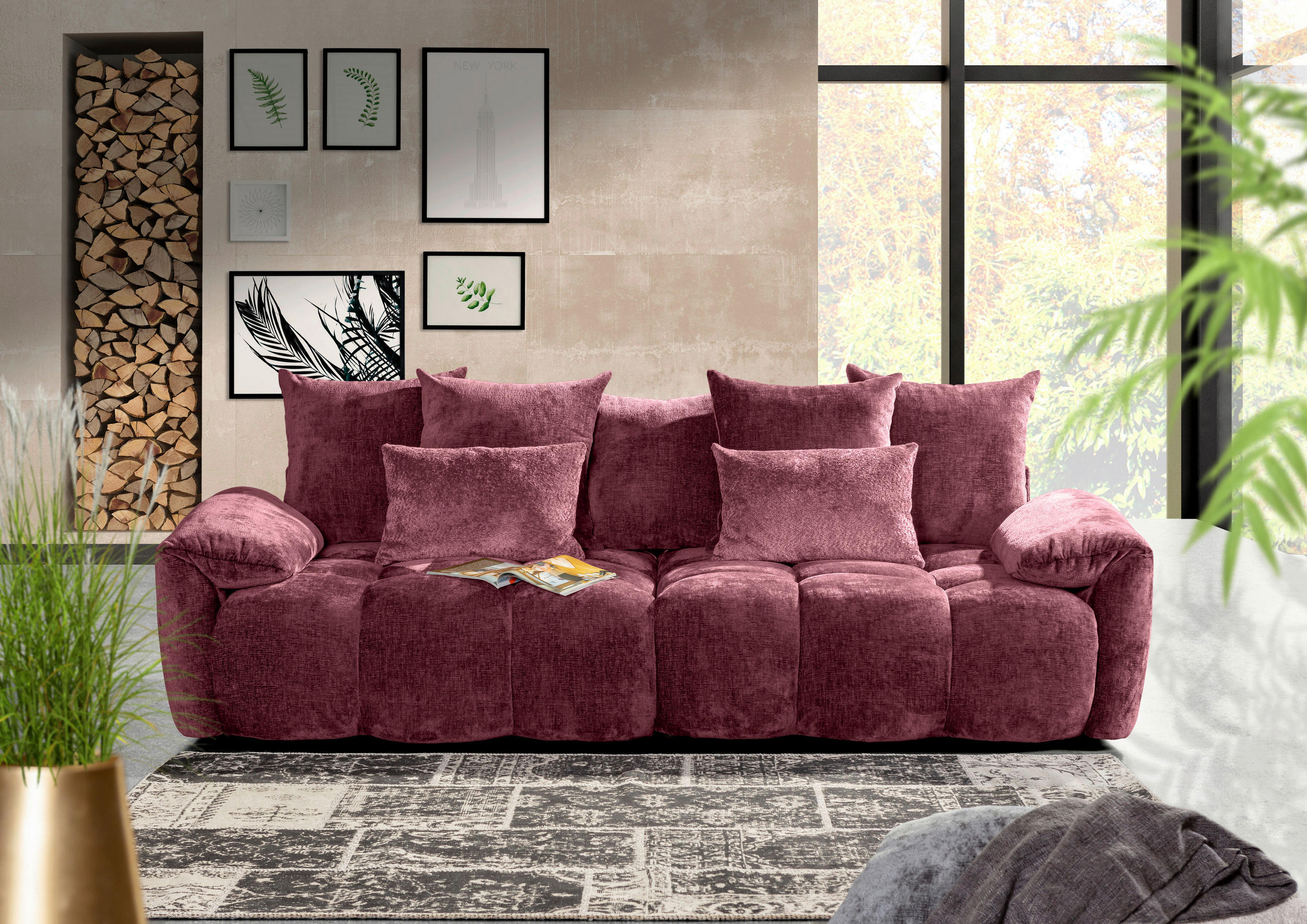 VELIKA SOFA tamnocrvena  - tamnocrvena/crna, Dizajnerski, tekstil/plastika (265/67/130cm) - home24