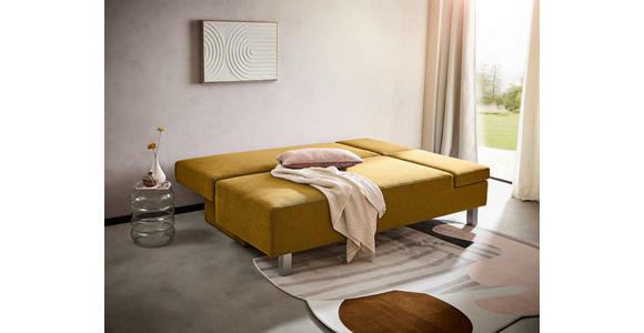 SCHLAFSOFA Flachgewebe Senfgelb - Chromfarben/Senfgelb, Design, Holz/Textil (205/77-93/99cm) - Novel