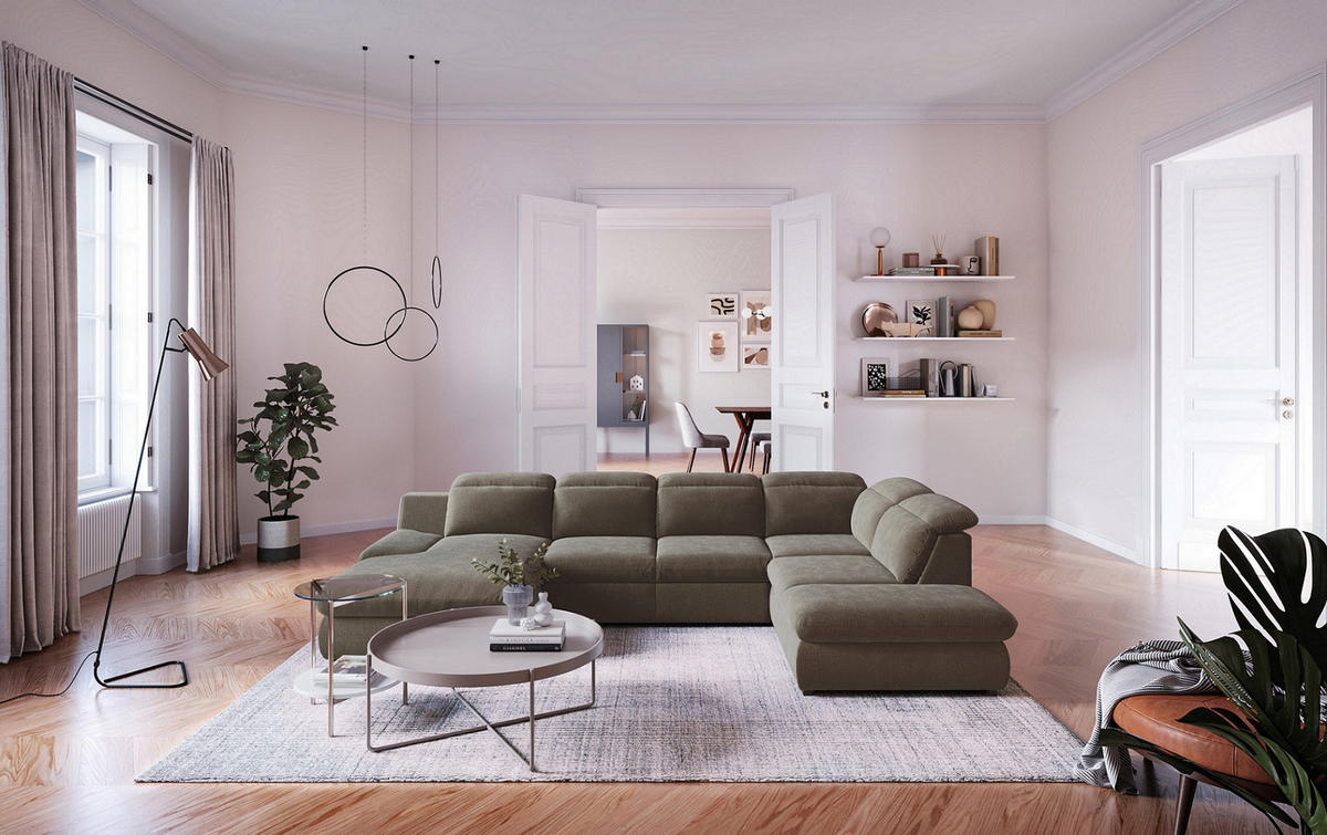 SAROKGARNITÚRA textil szürke  - fekete/szürke, Design, műanyag/textil (168/341/218cm) - Welnova