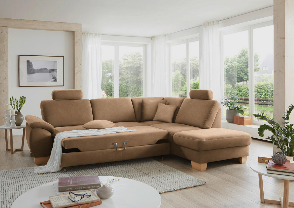 ECKSOFA in Mikrofaser Sandfarben  286/236 cm  - Sandfarben/Wildeiche, Natur, Holz/Textil (286/236cm) - Voleo