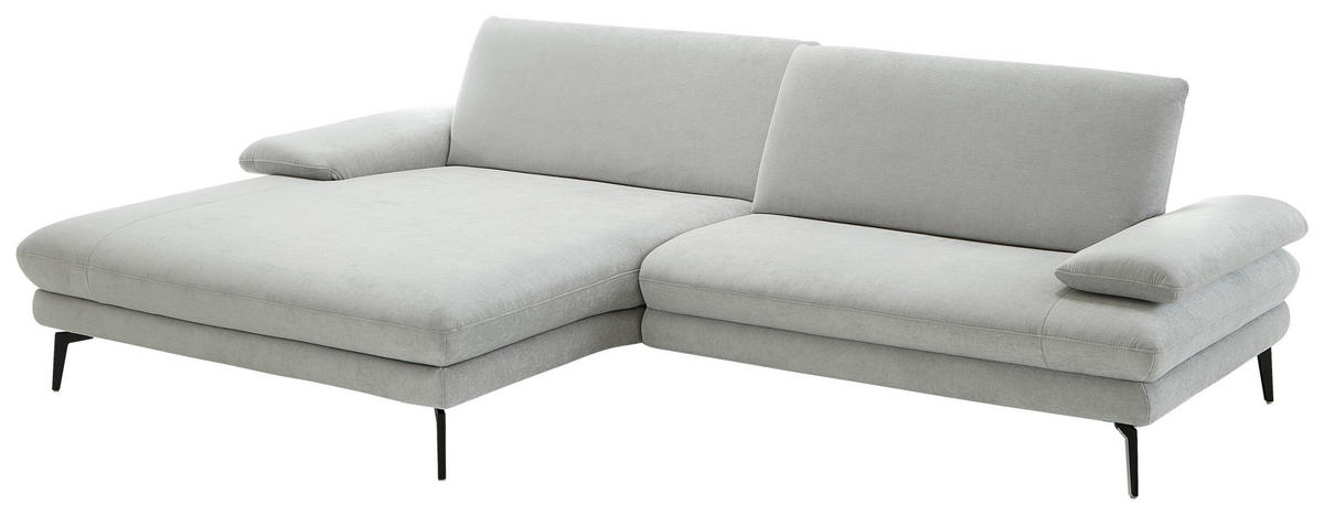 ECKSOFA in Chenille, Flachgewebe Silberfarben  - Silberfarben/Schwarz, Design, Textil/Metall (180/284cm) - Dieter Knoll