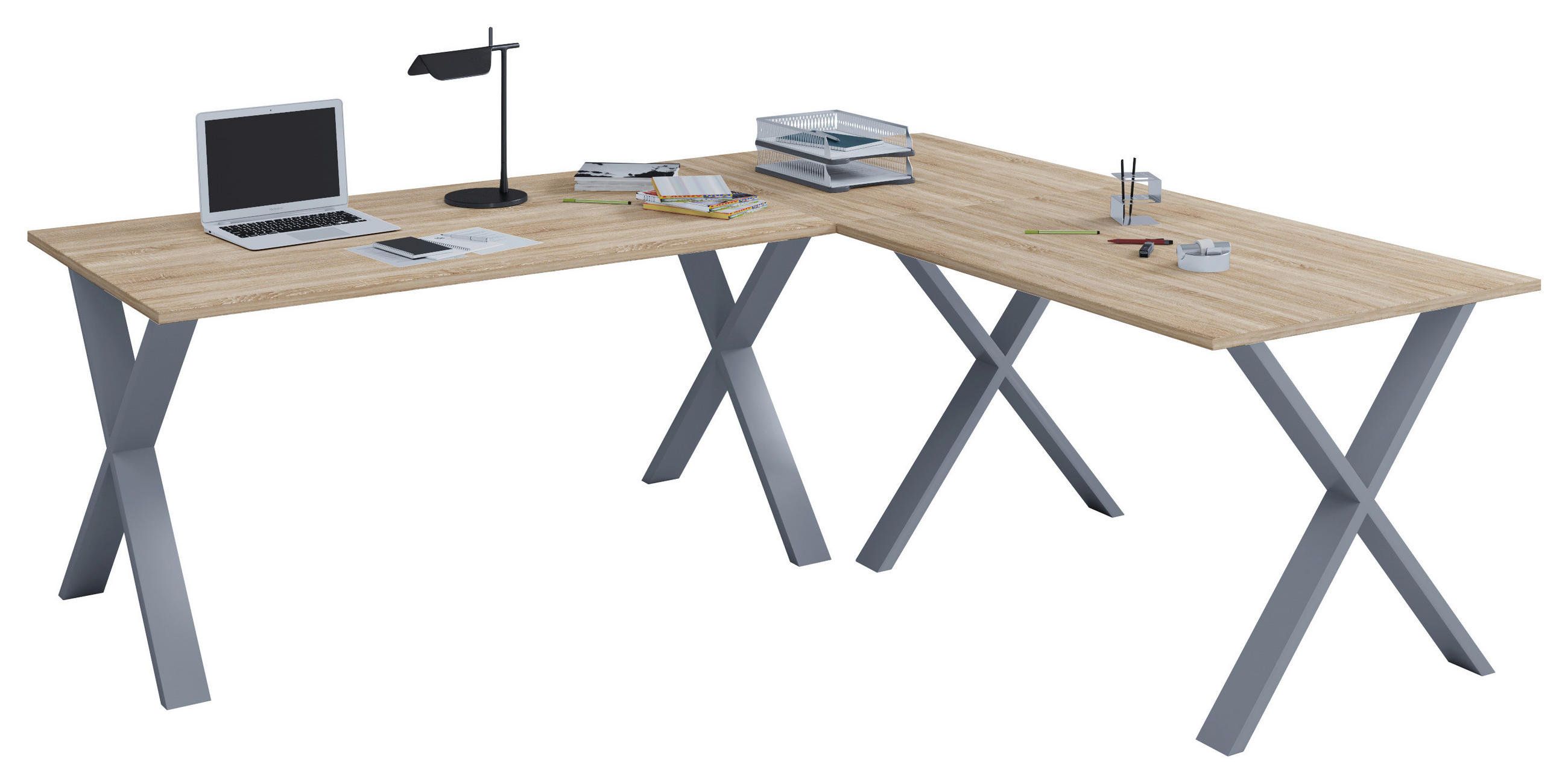 Eckschreibtisch Lona 190x160 cm Silber/Eiche