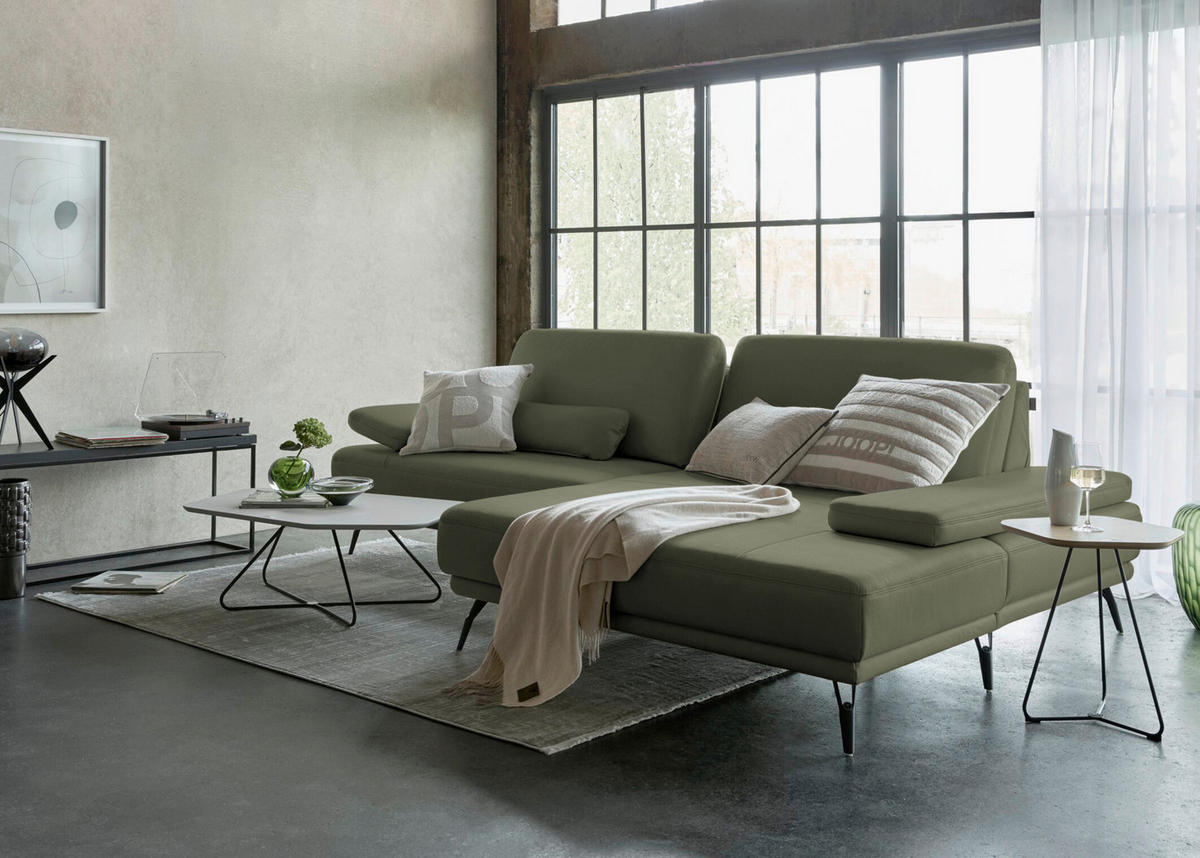 ECKSOFA JOOP! STUDIO in Echtleder Olivgrün  301/180 cm  - Schwarz/Olivgrün, KONVENTIONELL, Leder/Metall (301/180cm) - Joop!