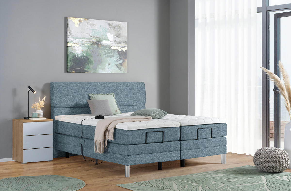 BOXSPRINGBETT 180/200 cm  in Blau  - Chromfarben/Blau, Konventionell, Kunststoff/Textil (180/200cm) - Voleo