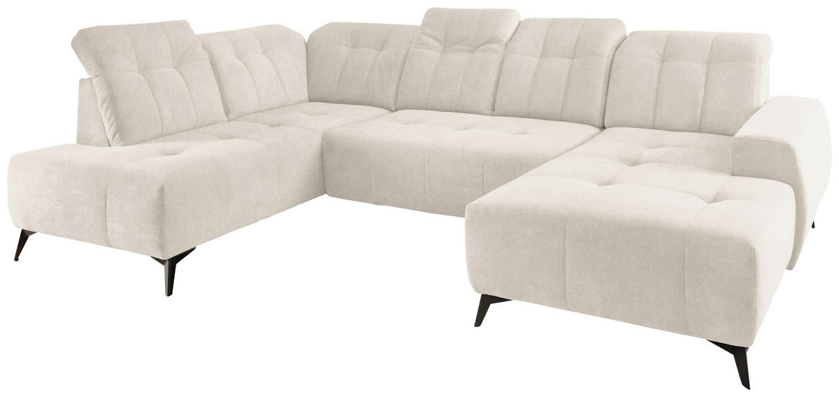 WOHNLANDSCHAFT Creme Mikrofaser  - Creme/Schwarz, MODERN, Textil/Metall (200/337/180cm) - Livetastic