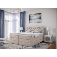 BOXSPRINGBETT 160/200 cm,  in Beige, Bettkasten, Topper, H2 + H3 = mittel + fest  - Beige/Schwarz, MODERN, Holzwerkstoff/Kunststoff (160/200cm) - MID.YOU