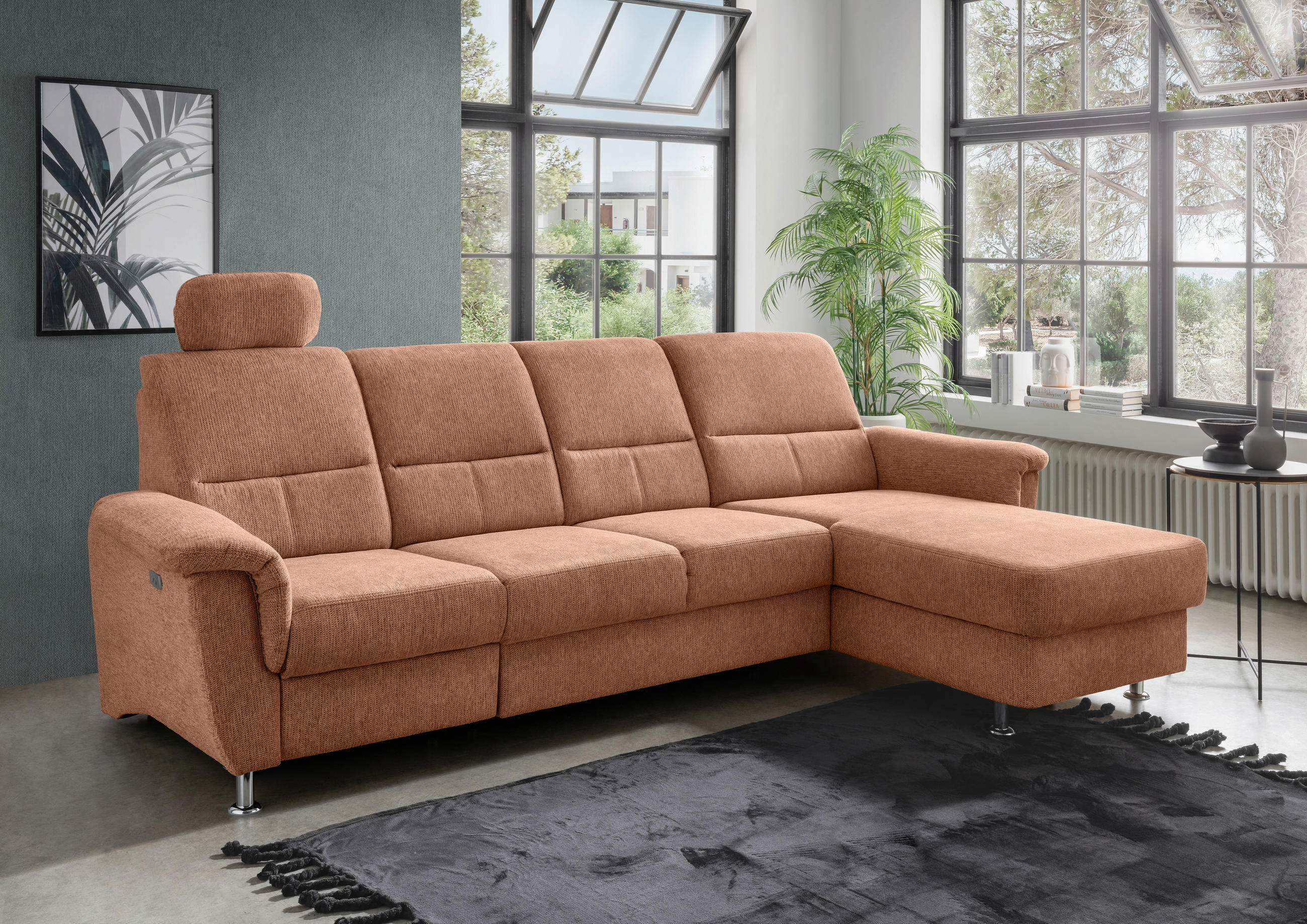ECKSOFA Koralle Chenille  - Chromfarben/Koralle, KONVENTIONELL, Textil/Metall (292/165cm) - Livetastic