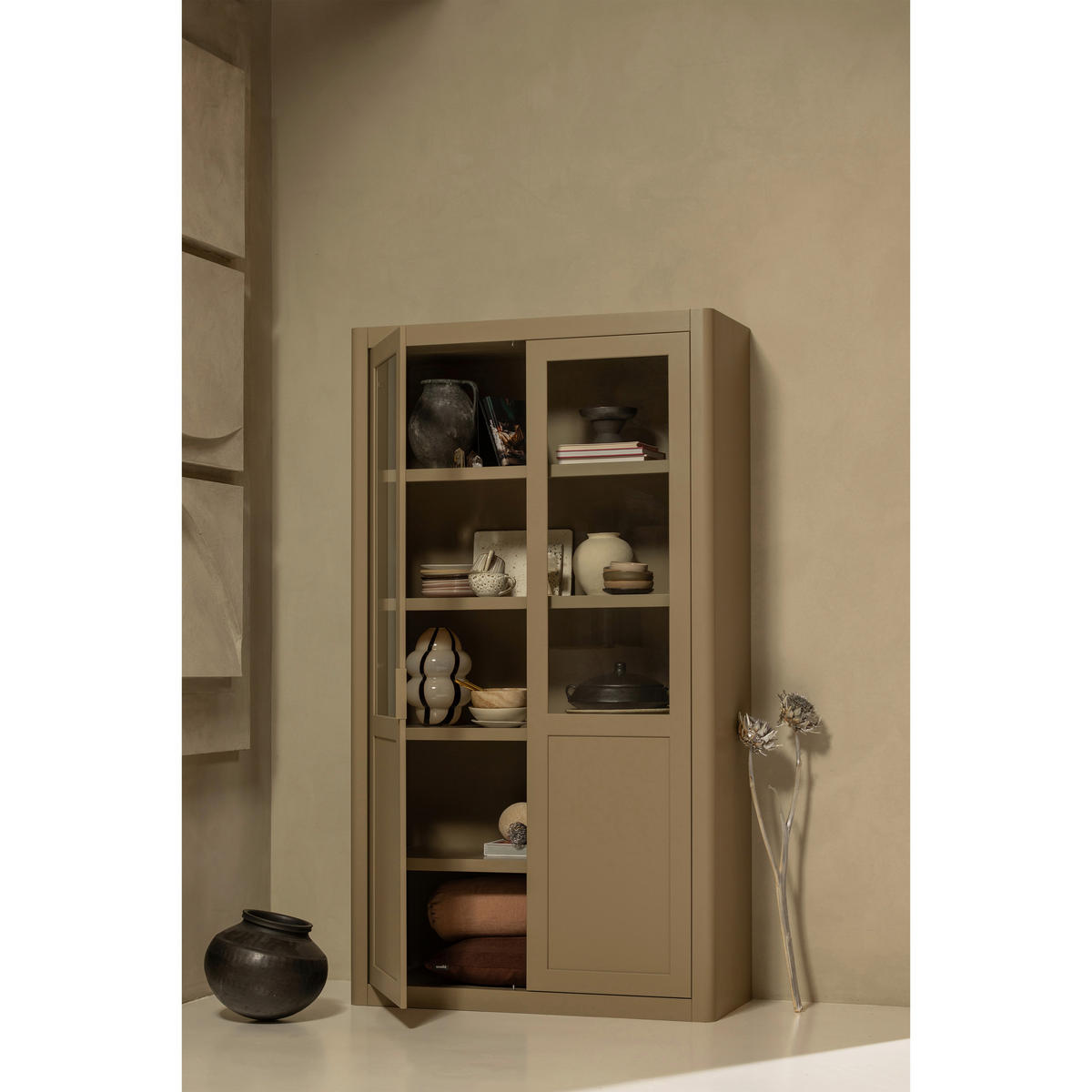 VITRINE  in Kiefer Schlammfarben  - Schlammfarben/Schwarz, Design, Holz/Metall (120/217/48cm) - Livetastic