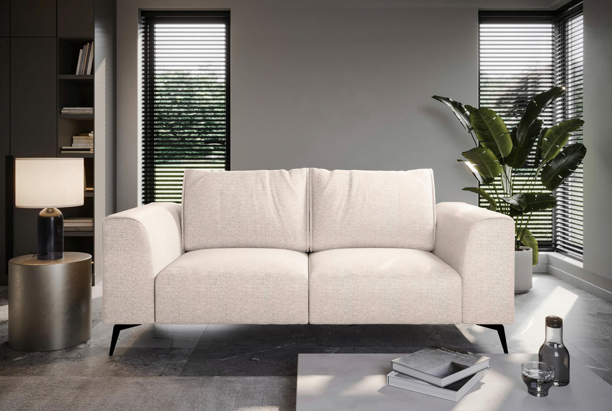 2-SITZER-SOFA in beflockt Creme  - Creme/Schwarz, Design, Holz/Textil (186/88/90cm) - MID.YOU
