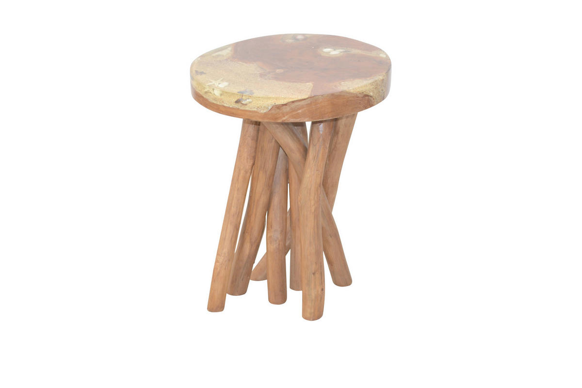 BEISTELLTISCH 34/34/43 cm Teakholz massiv Teakfarben rund  - Teakfarben, Design, Holz (34/34/43cm) - MID.YOU