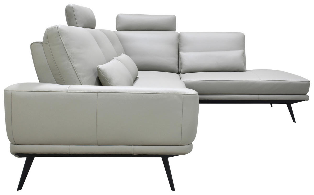 ECKSOFA Taupe Echtleder Zierkissen, Rücken echt, Kopfteilverstellung, Sitztiefenverstellung, Kopfstütze  - Taupe/Schwarz, Design, Leder/Metall (276/225cm) - Celina Home