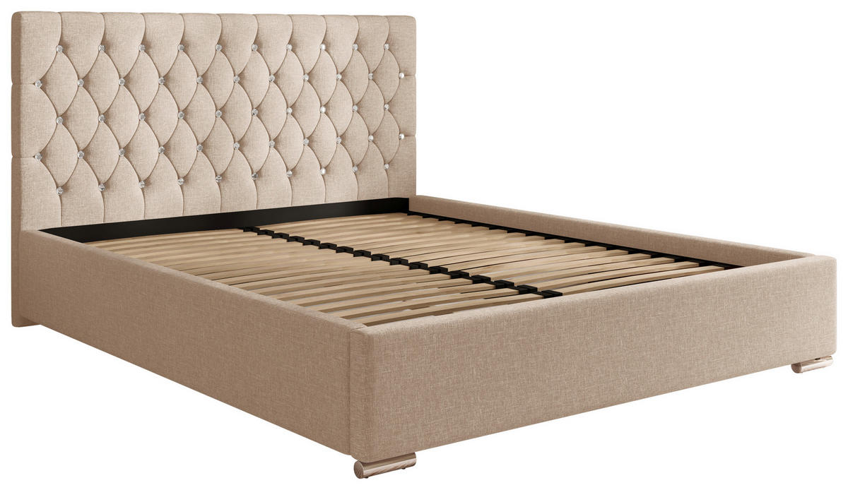 POLSTERBETT 200/200 cm,  in Cappuccino, gepolstertes Kopfteil, Lattenrost, Bettkasten,  - Chromfarben/Schwarz, MODERN, Holz/Kunststoff (200/200cm) - Chameo