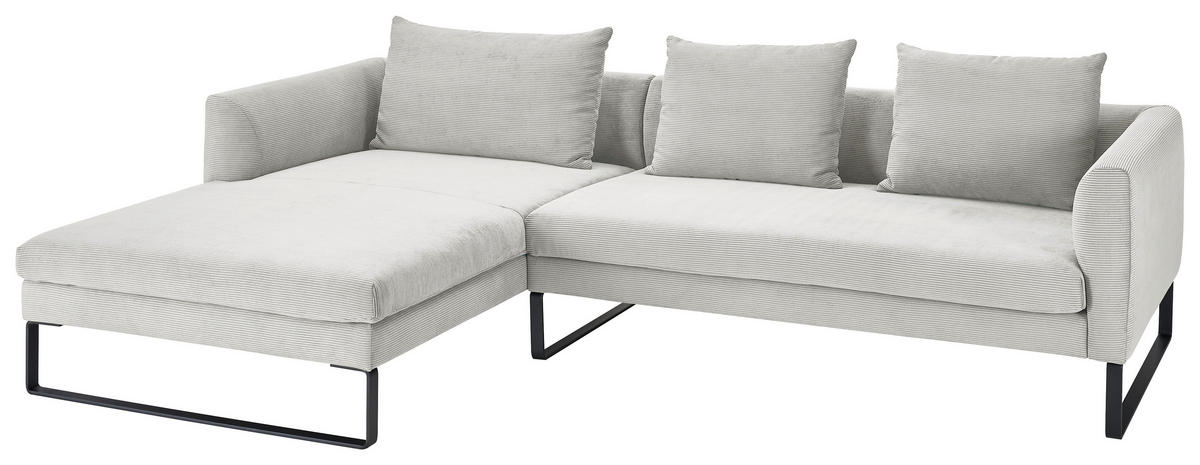 ECKSOFA in Cord Hellgrau  - Hellgrau/Schwarz, Konventionell, Textil/Metall (178/284cm) - Hom`in