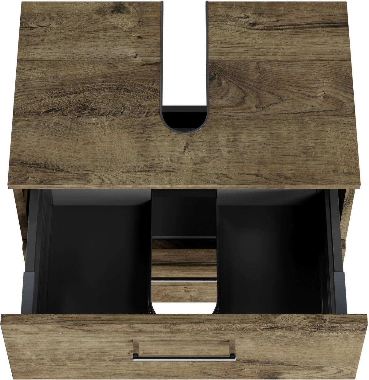 WASCHBECKENUNTERSCHRANK 60/49,8/38,3 cm  - Eiche dunkel/Chromfarben, KONVENTIONELL, Holzwerkstoff/Metall (60/49,8/38,3cm) - Sadena