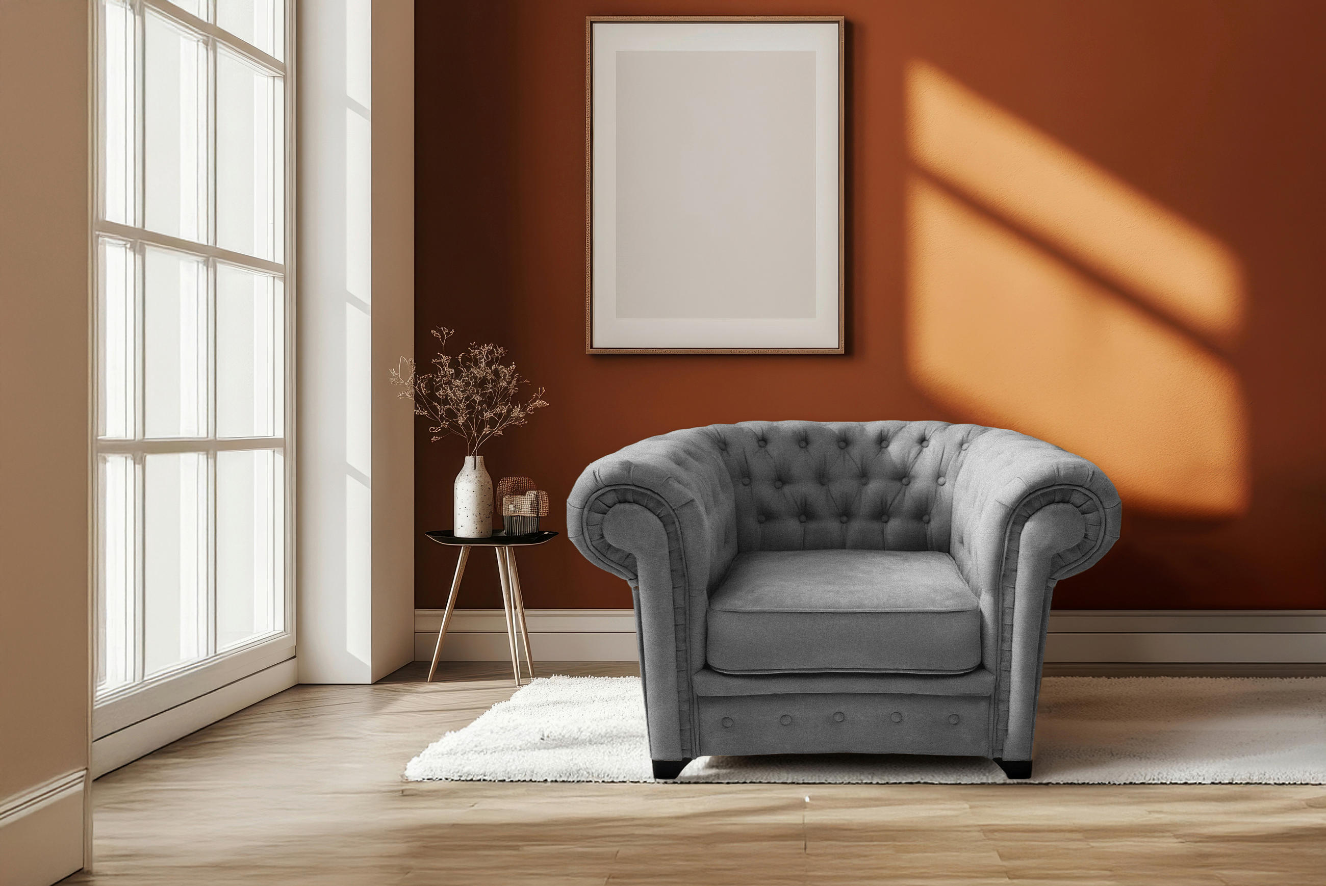 Livetastic KŘESLO CHESTERFIELD, textil, kompozitní dřevo, šedá