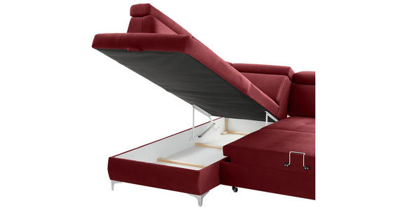 ECKSOFA in Samt Bordeaux  - Chromfarben/Bordeaux, KONVENTIONELL, Textil/Metall (206/271cm) - Carryhome