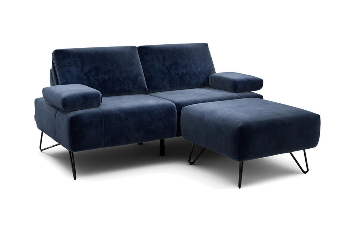 2-SITZER-SOFA Samt Dunkelblau  - Schwarz/Dunkelblau, Design, Textil/Metall (164-194/85/86-94cm) - SENSOO