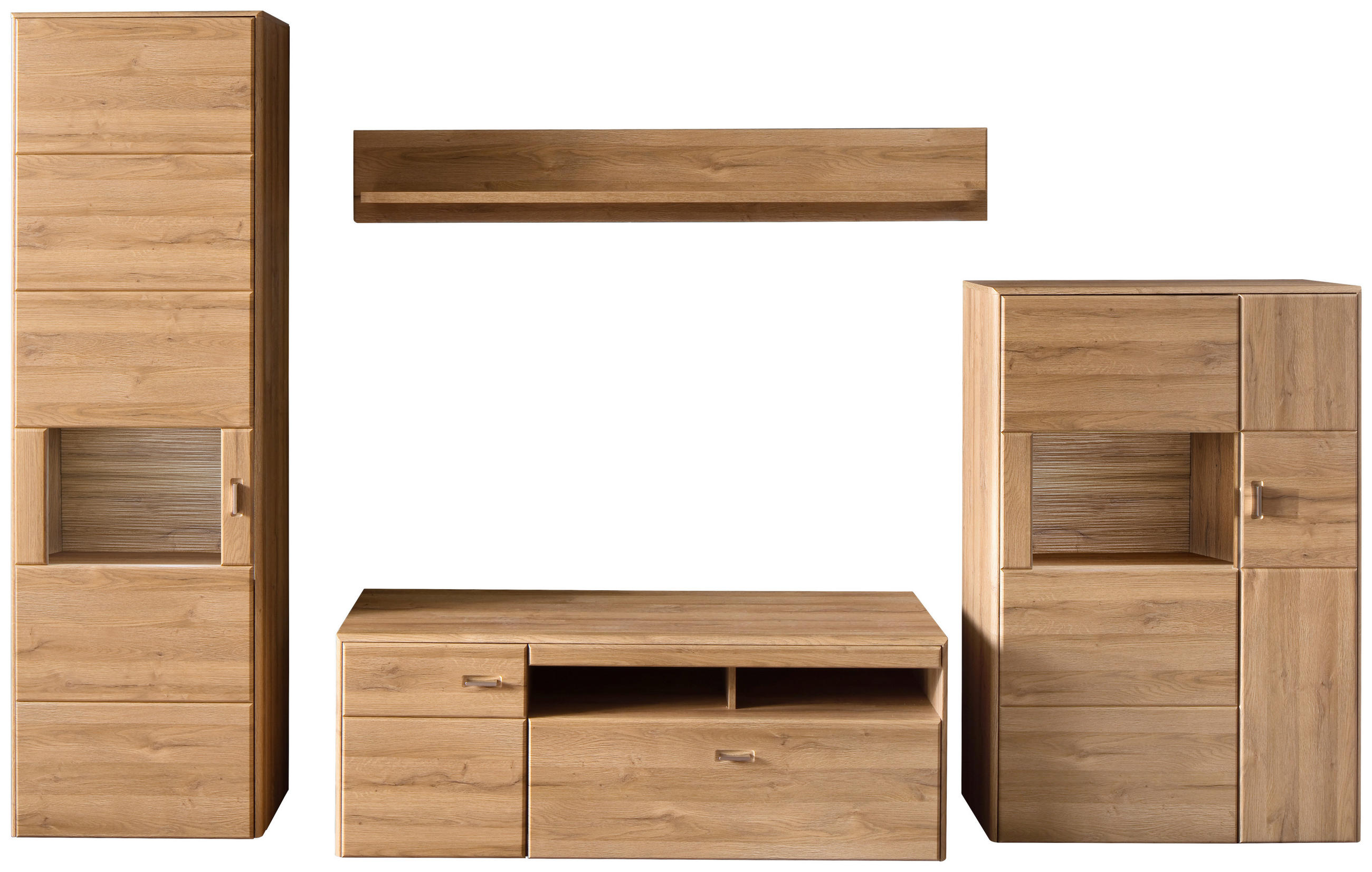 WOHNWAND  in Eichefarben  325/206/52 cm  - Eichefarben/Silberfarben, KONVENTIONELL, Glas/Holzwerkstoff (325/206/52cm) - Cantus