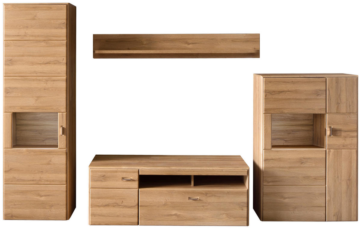 WOHNWAND  Eichefarben 325/206/52 cm  - Eichefarben/Silberfarben, Konventionell, Glas/Holzwerkstoff (325/206/52cm) - Cantus