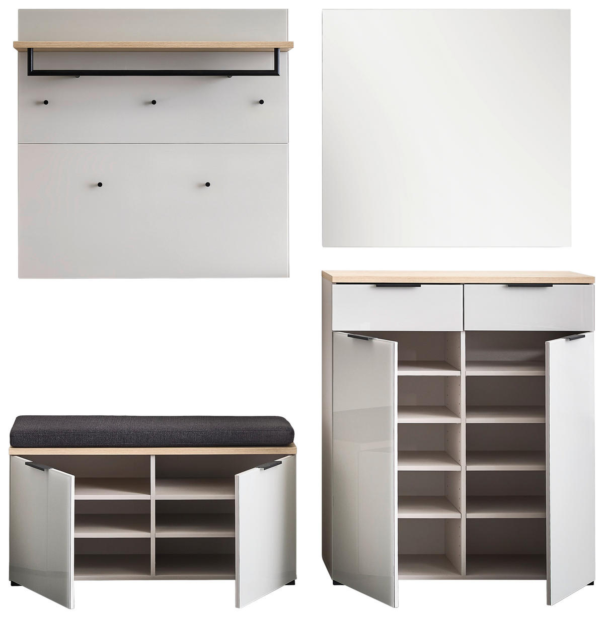 GARDEROBE 5-teilig  in 200/197/40 cm  - Kaschmir/Eichefarben, Design, Glas/Holzwerkstoff (200/197/40cm) - Voleo