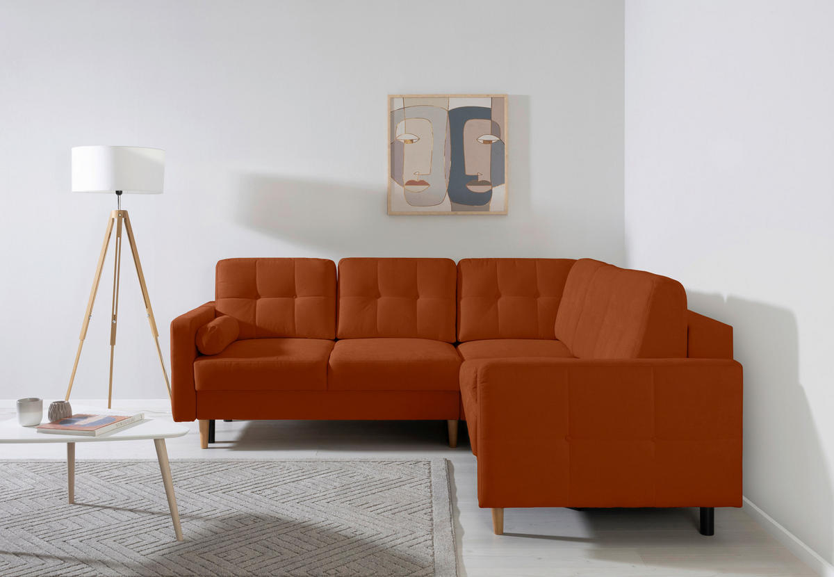 ECKSOFA Noret Terracotta  - Buchefarben/Terracotta, Design, Holz/Textil (242/242cm) - MID.YOU