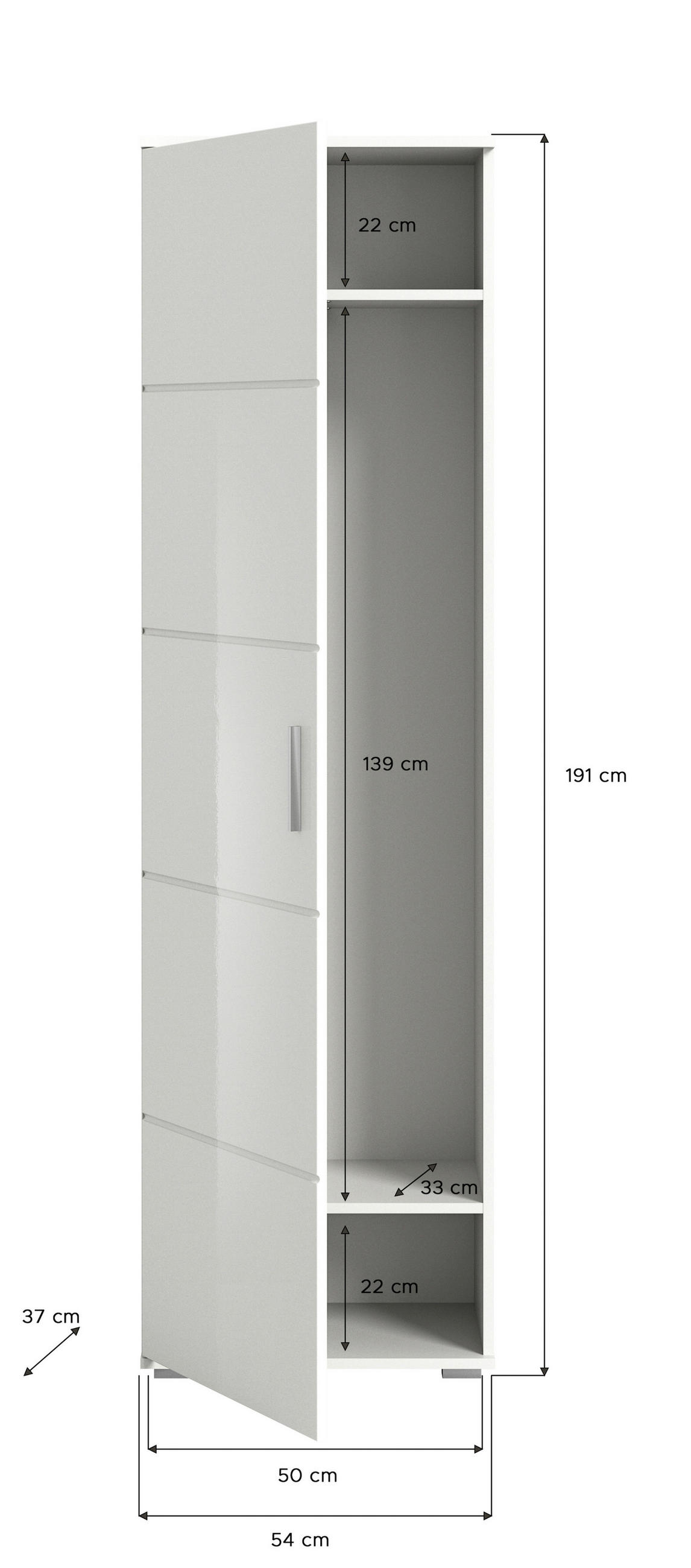 GARDEROBE 4-teilig  in 165/191/37 cm  - Weiß Hochglanz, Design, Holzwerkstoff (165/191/37cm) - MID.YOU