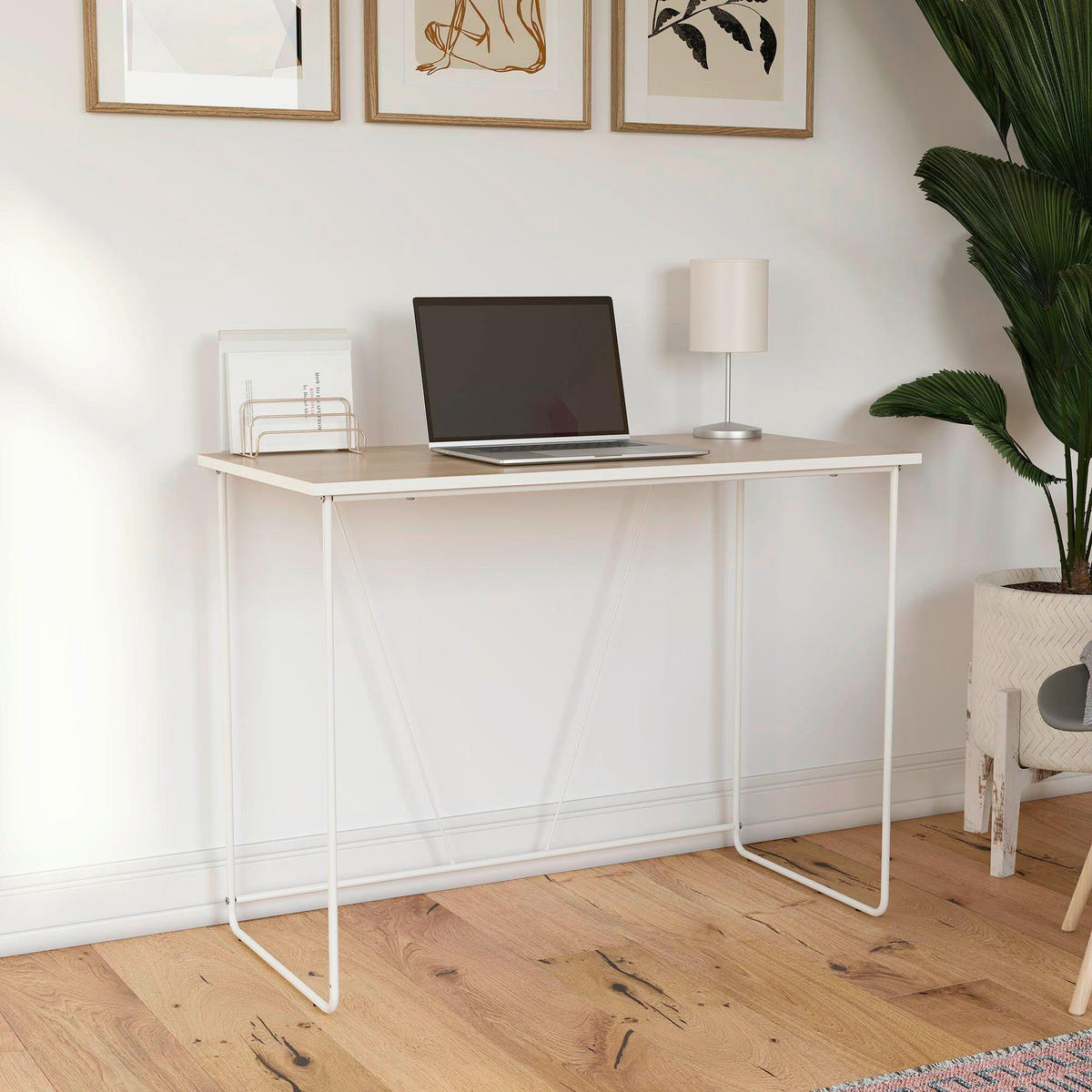 SCHREIBTISCH  in Naturfarben, Weiß  - Naturfarben/Weiß, Design, Holzwerkstoff/Metall (99/75/49cm) - MID.YOU