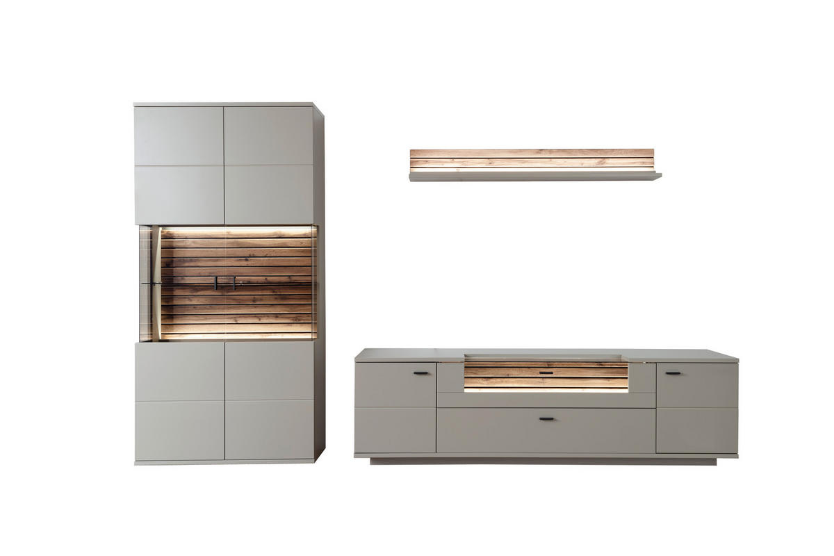WOHNWAND 3-teilig  in  320/199/50 cm    - Anthrazit, Design, Glas/Holzwerkstoff (320/199/50cm) - Livetastic