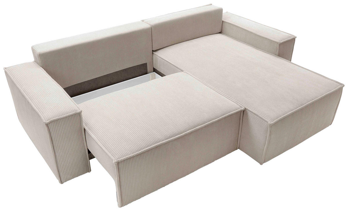 ECKSCHLAFSOFA  mit Armlehnen seitenverkehrt montierbar Samt Beige  - Beige/Schwarz, KONVENTIONELL, Holz/Kunststoff (251/170cm) - MID.YOU