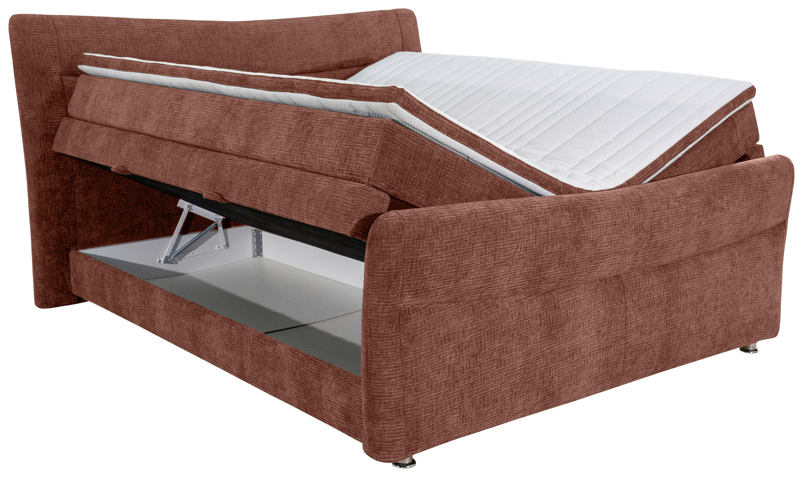 Thumbnail - Esposa Boxspringbett, Braun, Textil, H3, Höhe ca. 18 cm, 140x200 cm, Bettkasten, Topper durchgehend, Matratze in verschi...