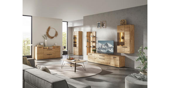 WOHNWAND  in Bronzefarben, Wildeiche  340,1/214/45,2 cm  - Wildeiche/Schwarz, Natur, Glas/Holz (340,1/214/45,2cm) - Valnatura