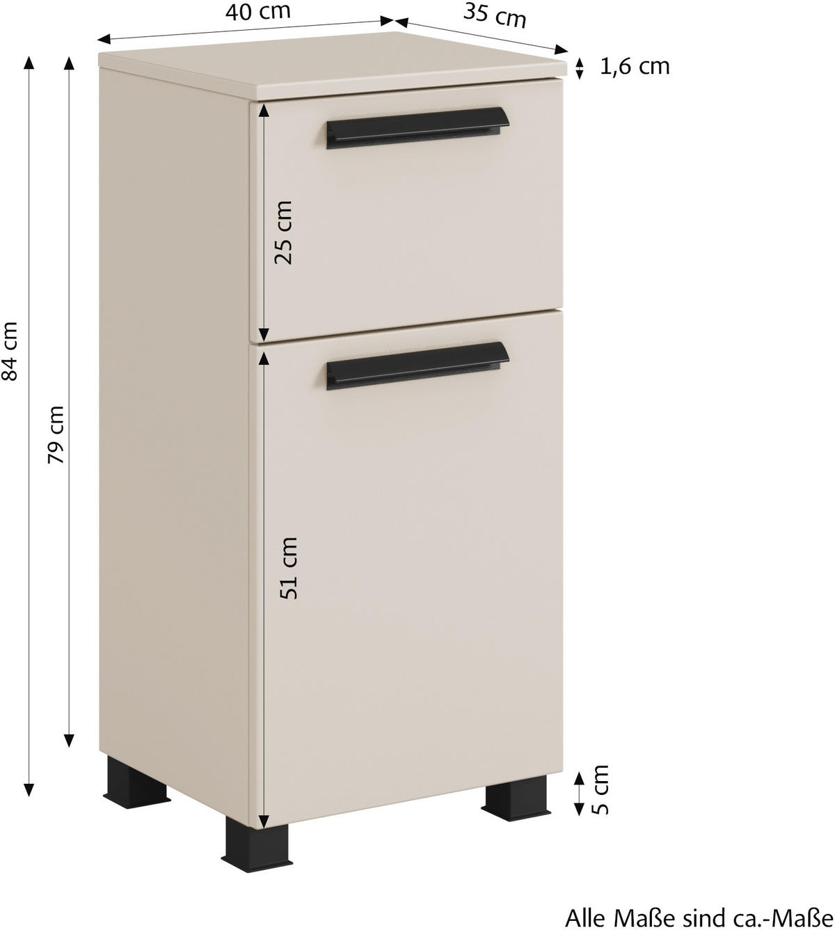 UNTERSCHRANK 40/79/35 cm   - Sandfarben/Schwarz, KONVENTIONELL, Holzwerkstoff/Kunststoff (40/79/35cm) - Xora