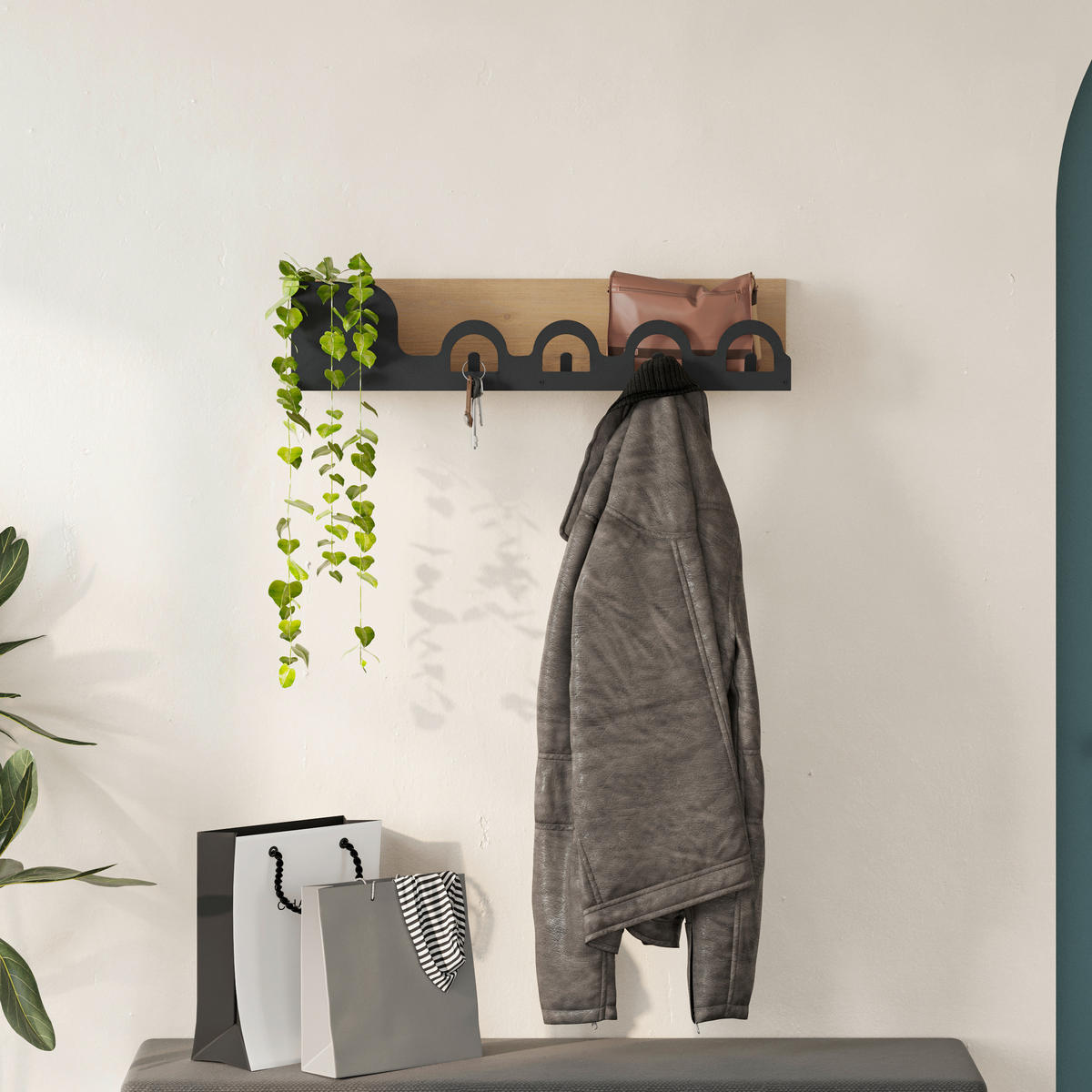 WANDGARDEROBE  in Eiche dunkel  - Eiche dunkel, Design, Holzwerkstoff/Metall (63/14/14cm) - Livetastic