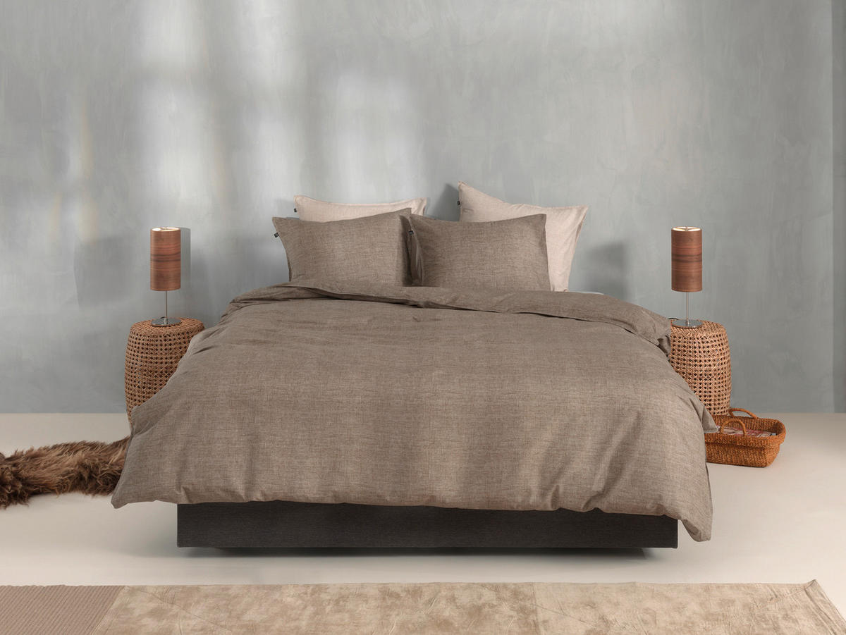 BETTWÄSCHE 2-teilig Lino Renforcé 135/200 cm  - Taupe, Basics, Textil (135/200cm)
